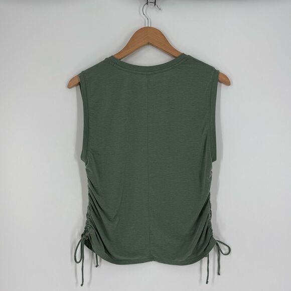 Zella Sleeveless Side-Ruched Drawstring Muscle Tank Top in Green Tree | Small - Picture 3 of 5
